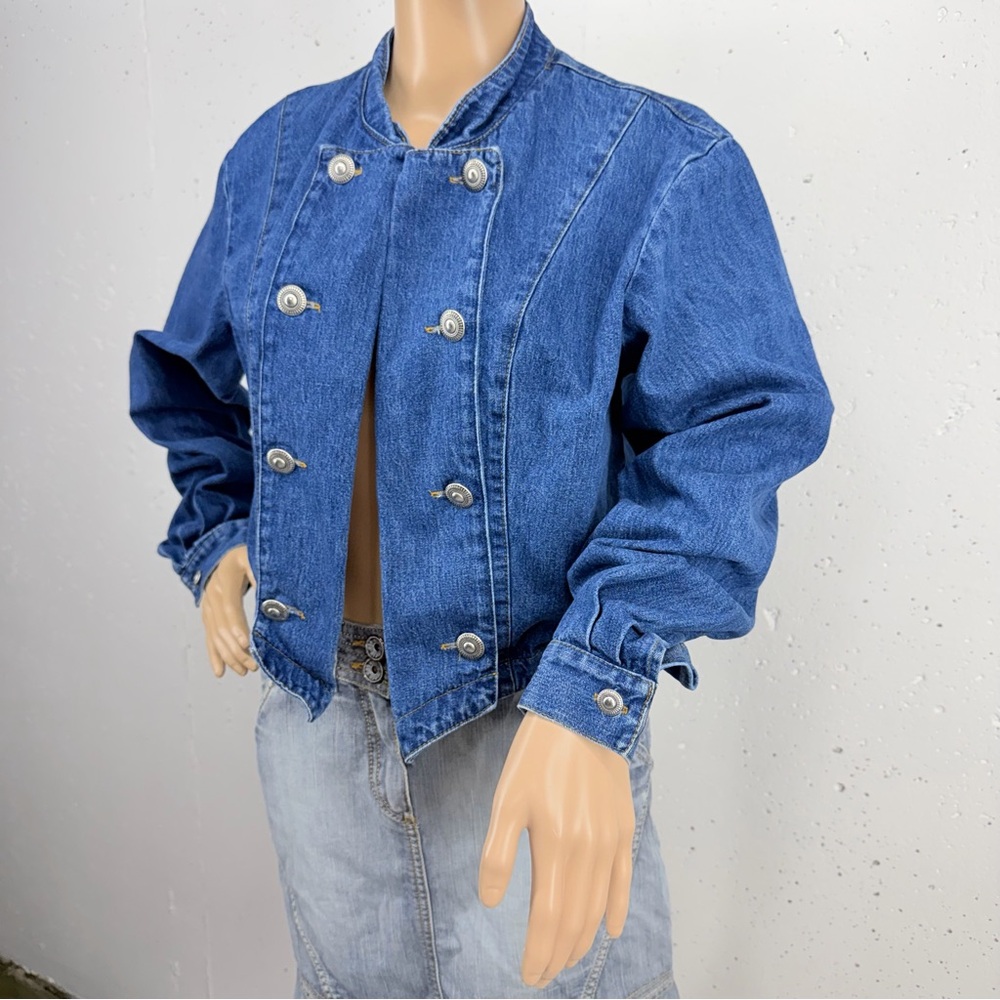 Vintage Cactus Flower Size Medium Open Front Denim Jean Jacket Blazer